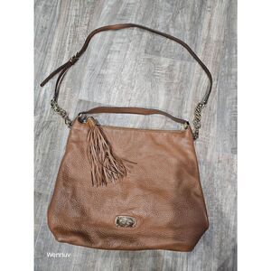 Michael Kors Bedford Acorn Leather Tassel Bedford Large Top Zip Shoulder Bag